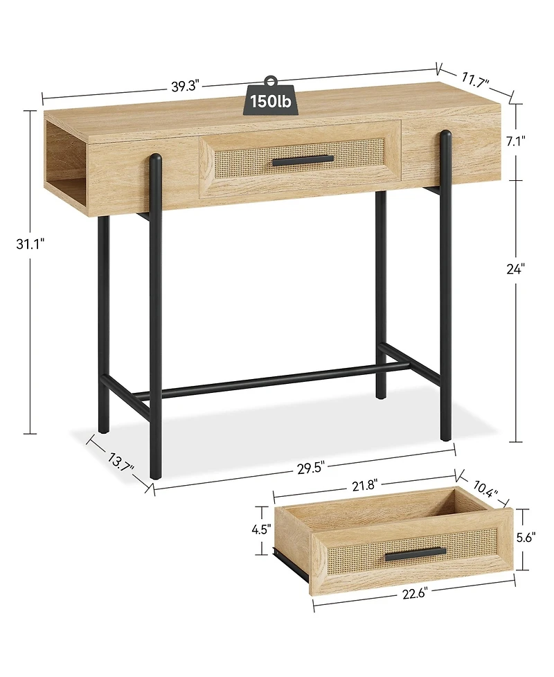 gaomon Console Table Rattan Sofa Tables Narrow Entryway Table with Drawer and Storage