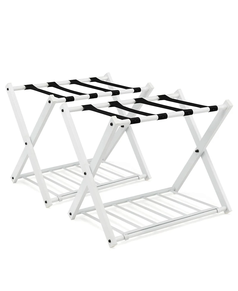 Set of Folding Metal Luggage Rack Suitcase Shoe Holder Hotel Guestroom withShelf