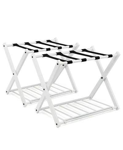 Set of Folding Metal Luggage Rack Suitcase Shoe Holder Hotel Guestroom withShelf