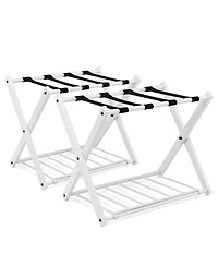 Set of Folding Metal Luggage Rack Suitcase Shoe Holder Hotel Guestroom withShelf