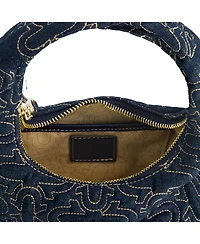 True Religion Women's Quilted Denim Hobo Bag with Gold Detailing