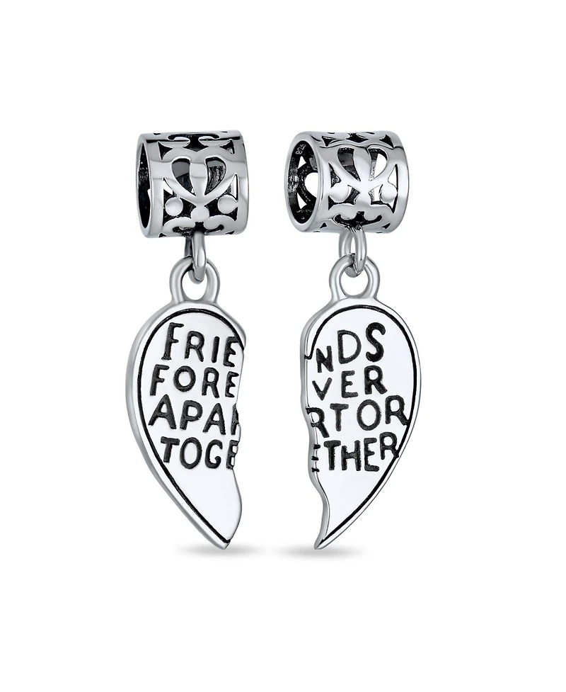 Bling Jewelry Bff Forever Best Friends Heart Dangle Charm Bead Sterling Silver Bracelet