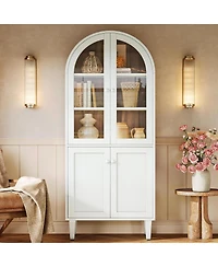 Tribesigns 68" Tall Arched Storage Cabinet, White 5-Tier Display Bookcase with Doors and Adjustable Shelves, Farmhouse Wooden Bookshelf, Kitchen Pantr