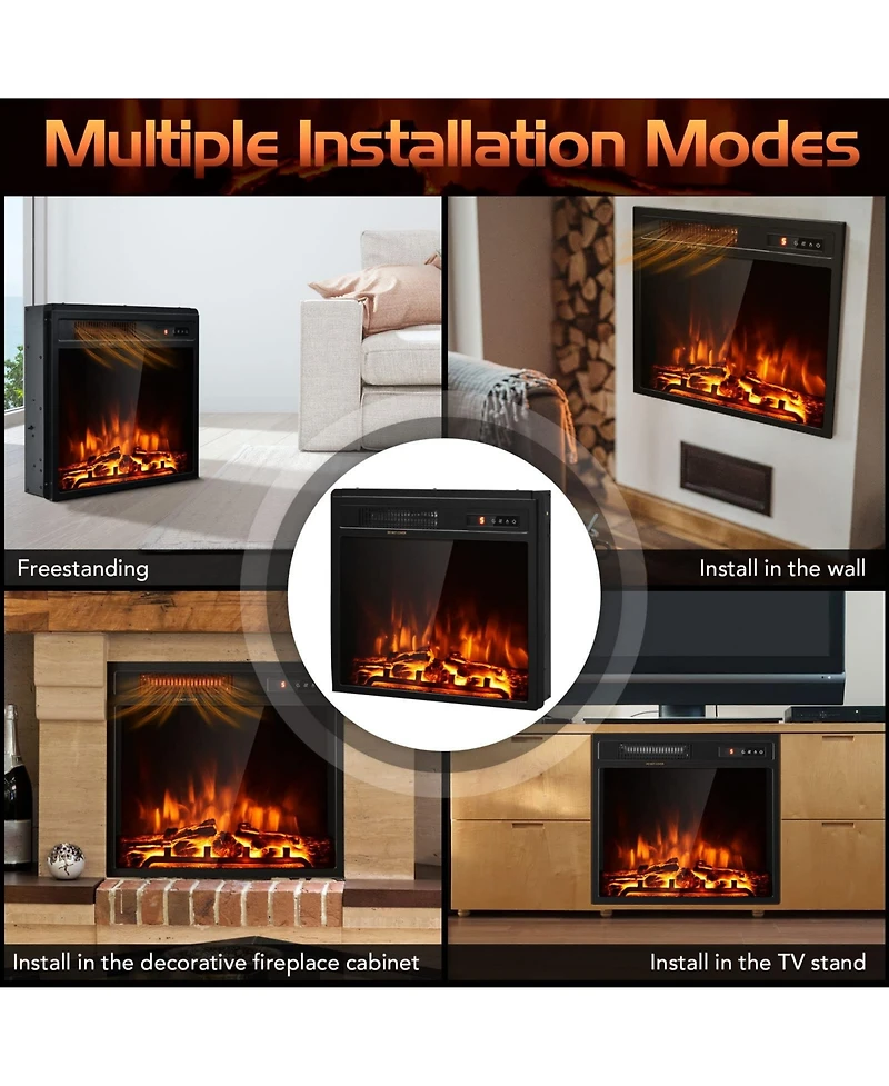 Sugift 18 Inch 1500W Electric Fireplace Freestanding and Recessed Heater