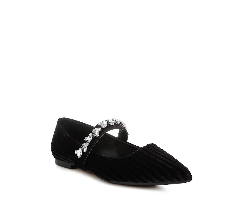 Dresden Diamante Brooch Velvet Ballerinas