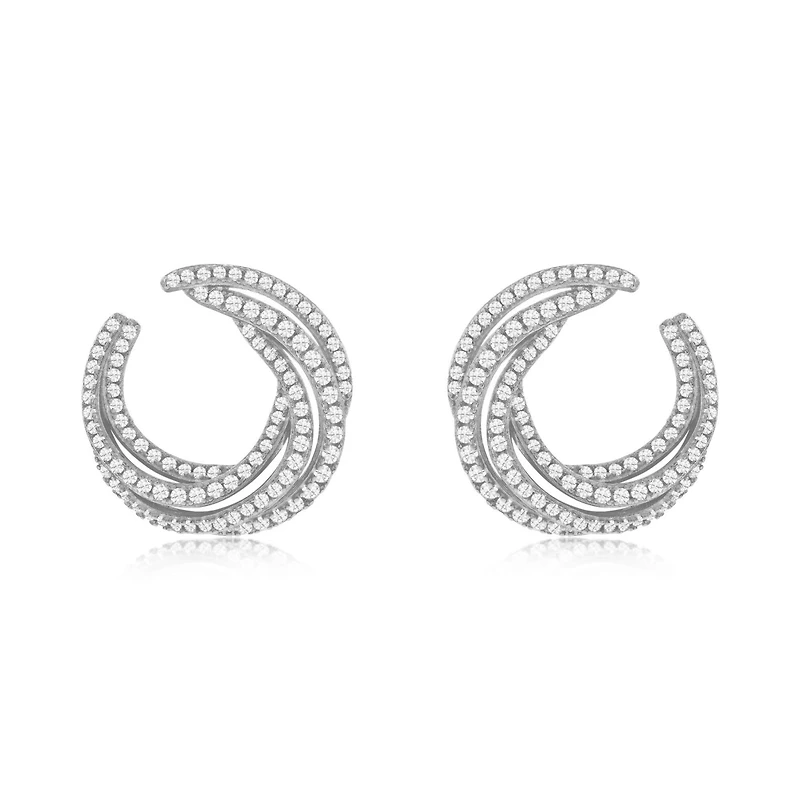 Suzy Levian Sterling Silver White Cubic Zirconia Open Circle Pave Earrings