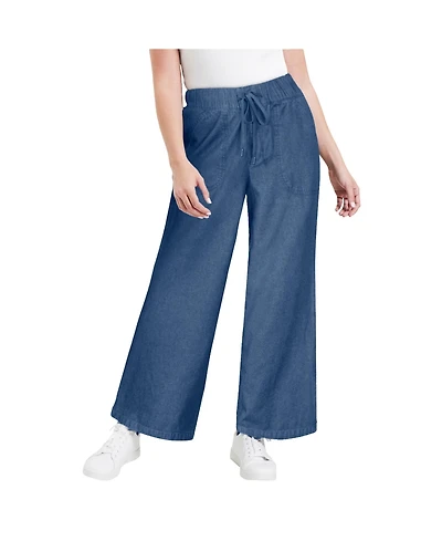 June + Vie Women's June + Vie Drawstring Denim Wide-Leg Bottoms.