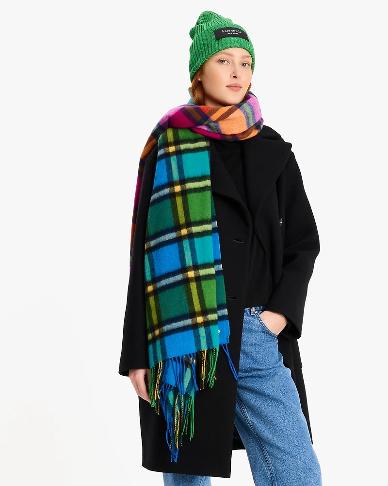 kate spade new york Plaid Mix Multi Yarn Dye Wool Scarf