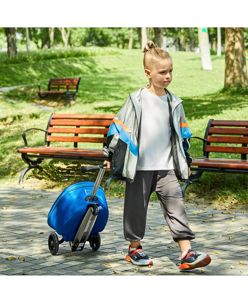 GoPowerBike GoVoyage 3-Wheel Kids Luggage Scooter with Light-Up Wheels | Blue