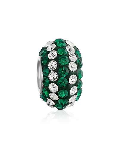 Bling Jewelry Green White Striped Crystal Bead Charm Bracelet Sterling Silver Core