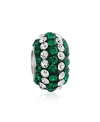 Bling Jewelry Green White Striped Crystal Bead Charm Bracelet Sterling Silver Core