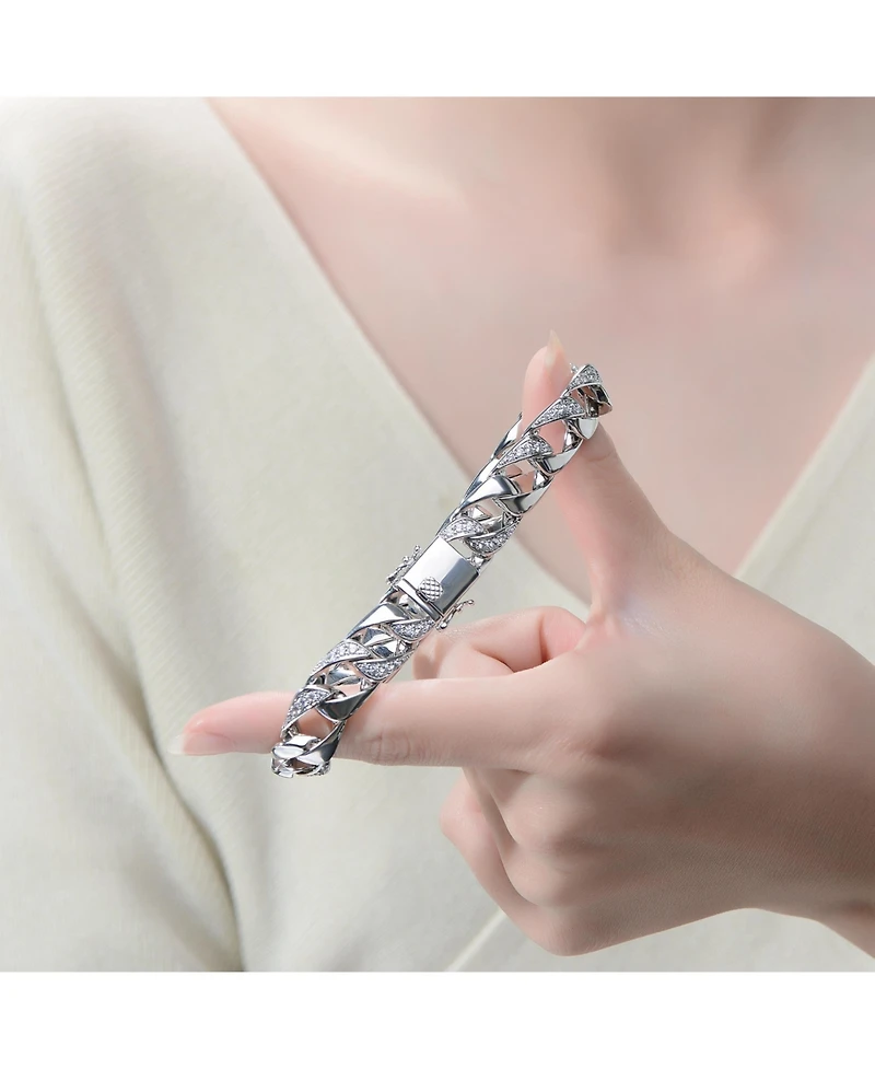Men's Sterling Silver Iced Out Cubic Zirconia Miami Cuban Chain Bracelet
