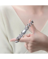 Men's Sterling Silver Iced Out Cubic Zirconia Miami Cuban Chain Bracelet