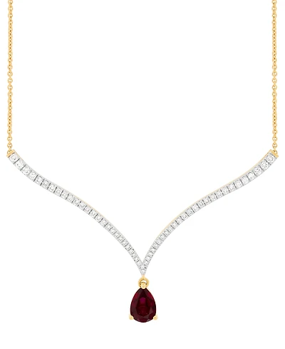 Grown With Love Emerald (1-1/2 ct. t.w.) & Lab Diamond (1 Fancy 18" Pendant Necklace 14k Gold (Also Ruby S