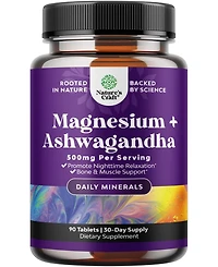 Nature's Craft Magnesium + Ashwagandha Tablets, Calming Magnesium Supplement for Mood Sleep and Relaxation, Nature's Craft, 90ct