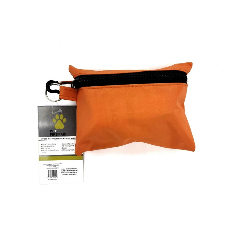 19-Piece Pet Travel First Aid Kit with Carabiner - Compact Emergency Care for Adventurous Pets