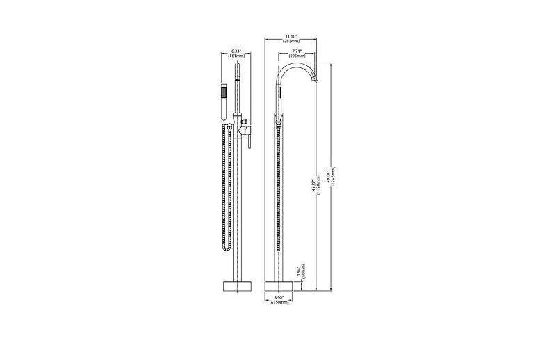 Slickblue Freestanding Bathtub Faucet Floor Mount Bathroom Faucet with Hand Shower