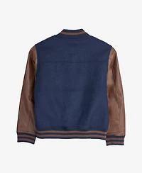 Boy's Wool Varsity Bomber Jacket With Grainy Pu Sleevees