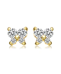 GiGiGirl Sterling Silver 14K Gold Plated Cubic Zirconia Four-Stone Butterfly Cluster Stud Earrings