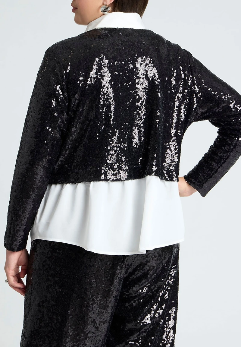 Eloquii Women's Plus Collared Sequin Twofer