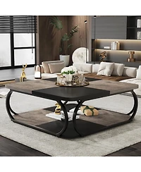 Tribesigns Coffee Table with Open Storage Shelf for Living Room, 39 Inch Large Wood Center Square Low Tables 2 Tier Farmhouse Tea w