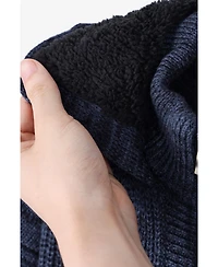 Boy's Hooded Faux Shearling Lining Full Zip Sweater With Moto Design Arm Piece