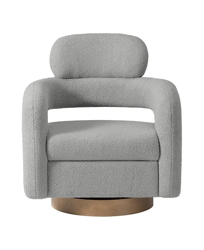 WestinTrends Mid-Century Modern Faux Sherpa Swivel Barrel Accent Chair