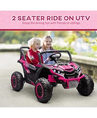 Qaba 24V 7AH Ride on Car, 2 Seater 4 Mph Ride on Utv w/ Music,