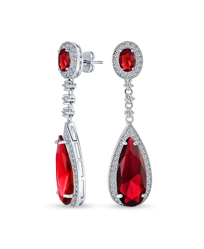 Bling Jewelry Classic Art Deco Style Halo Linear Long Cz Statement Dangle Teardrop Chandelier Earrings Silver Plated