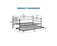 gaomon Twin Daybed with Trundle, Modern Pull Out Day Bed Frame with Vintage Headboard, Metal Daybed with Sturdy Slat Support, Easy Assemble, for Small