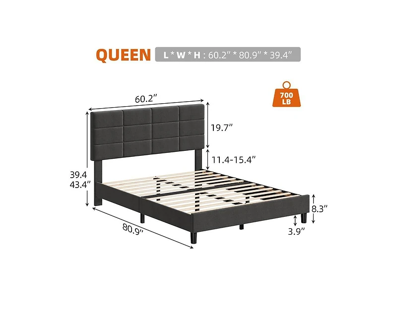 gaomon Queen Bed Frame, Linen Upholstered Platform Queen Bed Frame with Height Adjustable Headboard