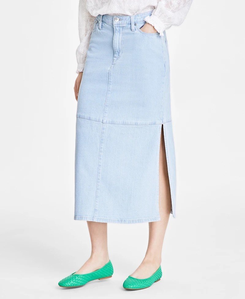 On 34th Women's Split-Seam Denim Midi Skirt, Exclusively at Macy's