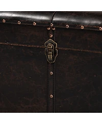 Baxton Studio Janna Rustic Transitional Dark Brown Faux Leather Upholstered and Oak Brown Finished Wood Storage Ottoman