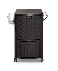 Suncast DCCW3000D 77 Quart Resin Wicker Patio Cooler with Cabinet & Wire Basket