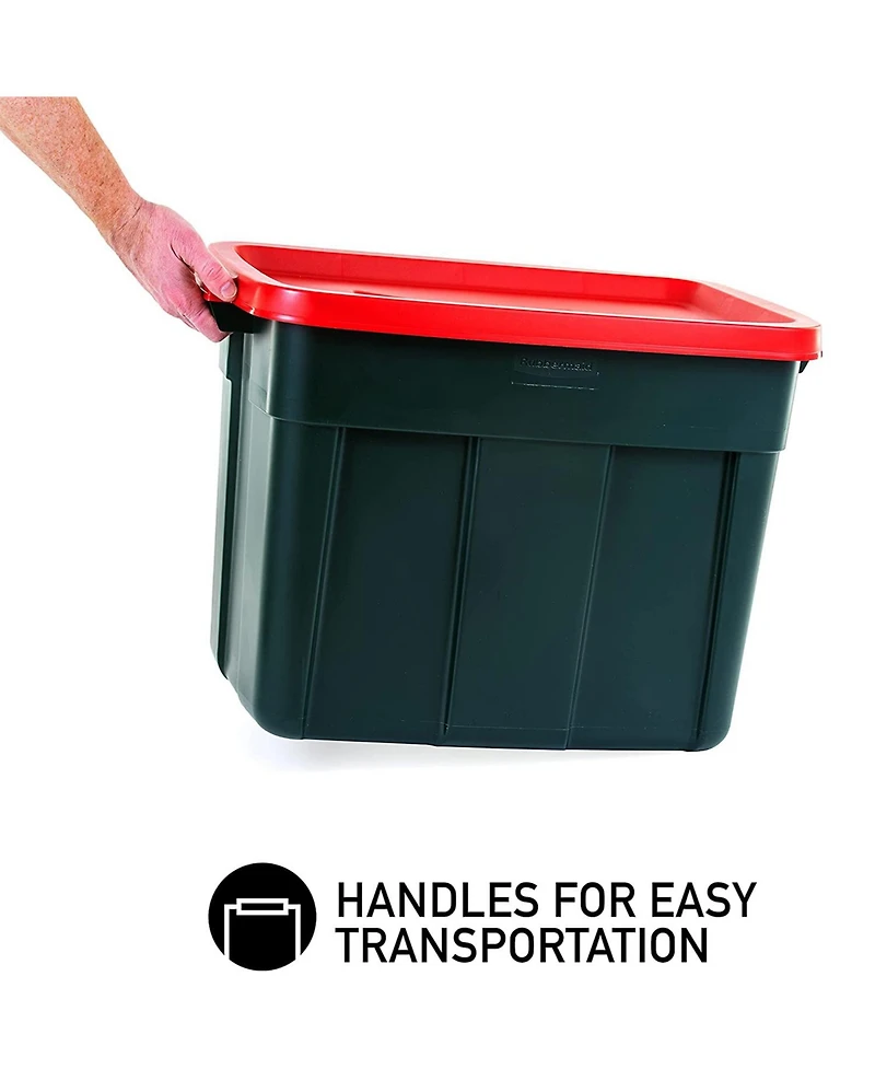 Rubbermaid Roughneck 18 Gal Plastic Holiday Storage Tote, Green and Red (6 Pack)