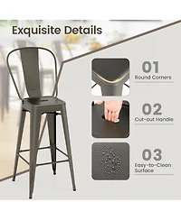 Gouun 30 Inch Height Set of 4 High Back Metal Industrial Bar Stools