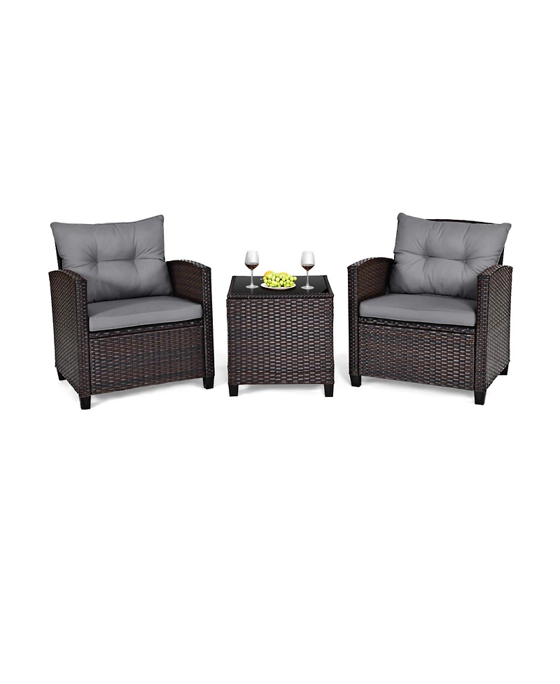 Gouun 3 Pieces Rattan Patio Furniture Set with Washable Cushion