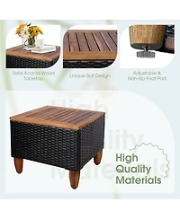 Gouun 3 Pieces Outdoor Patio Wicker Furniture Set with Cushions and Acacia Wood Table