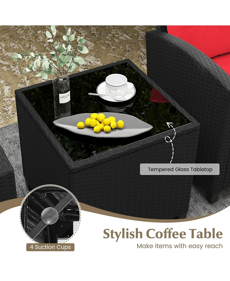 Gouun 3 Pieces Patio Furniture Set with Tempered Glass Table