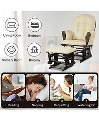 Gouun Wood Glider and Ottoman Set with Padded Armrests and Detachable Cushion