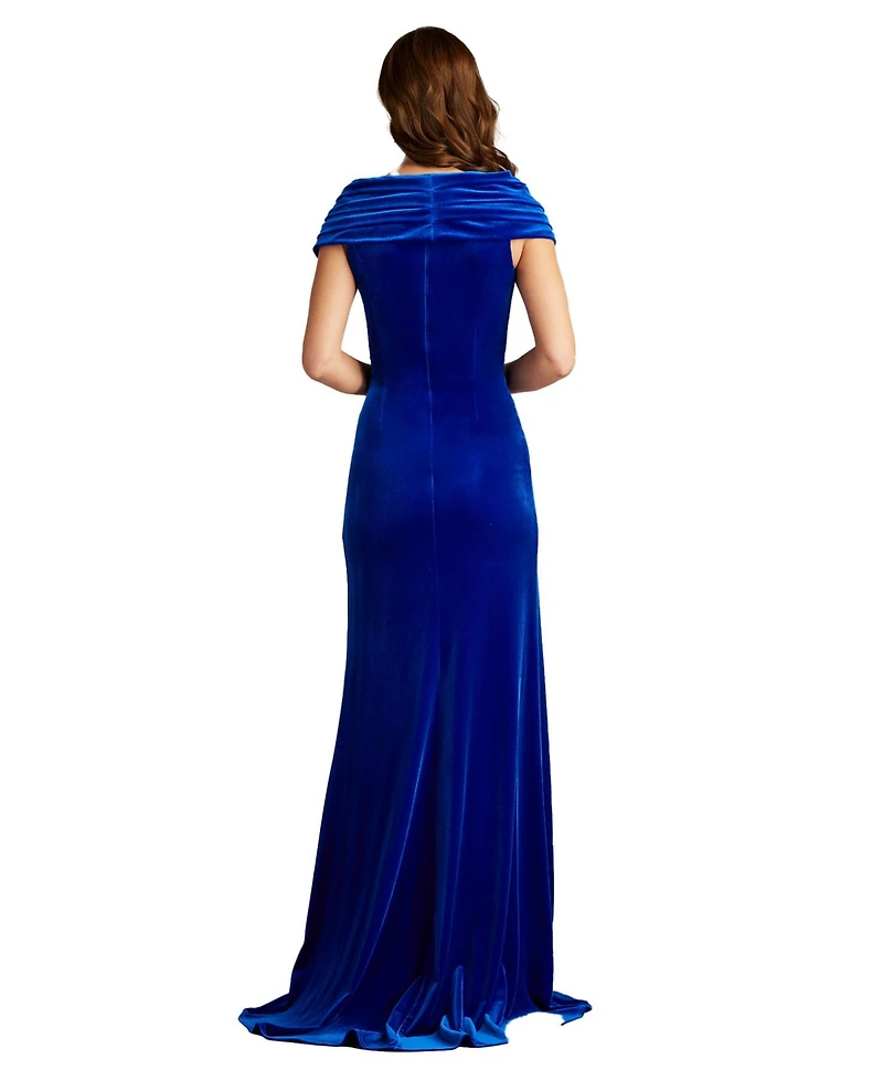 Tadashi Shoji Women's Alvarez Velvet Waterfall Drape Gown