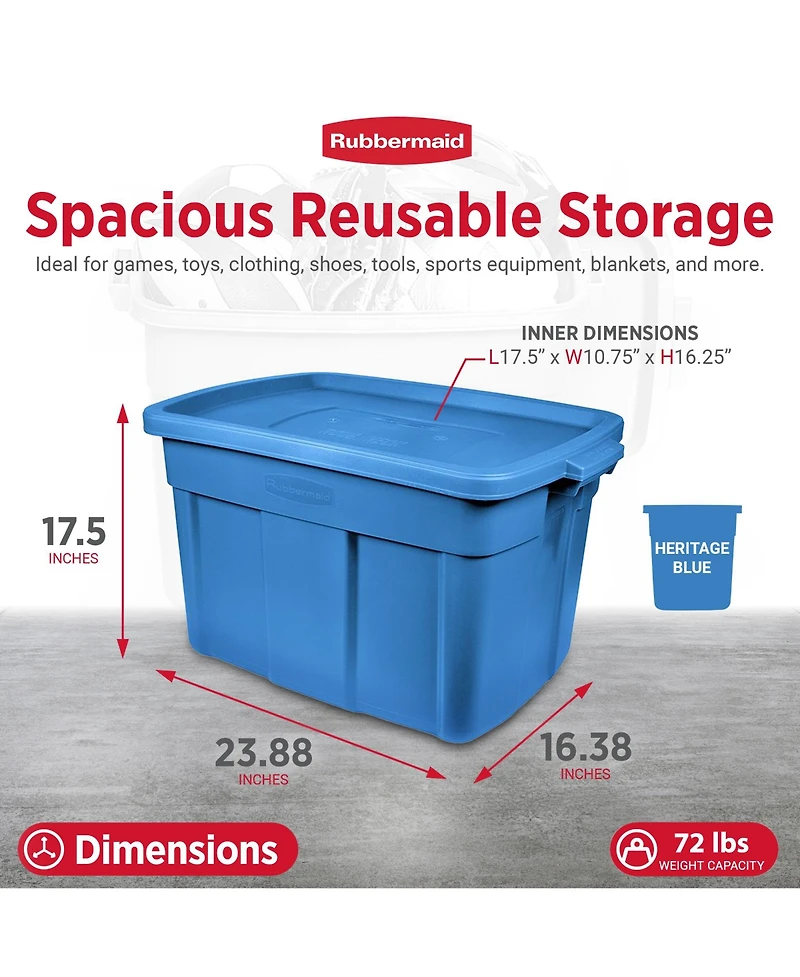 Rubbermaid Roughneck Tote 18 Gallon Storage Container, Heritage Blue (6 Pack)