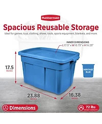 Rubbermaid Roughneck Tote 18 Gallon Storage Container, Heritage Blue (6 Pack)
