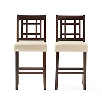 Set of 2 Counter Height Chairs with 5cm Cushion, Wooden Back Bar Stools-The Pop Home