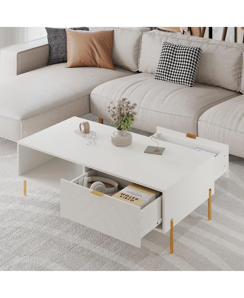 47in Rectangle Wood Mid-Century Modern Coffee Table with 2 Drawers