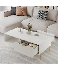 47in Rectangle Wood Mid-Century Modern Coffee Table with 2 Drawers