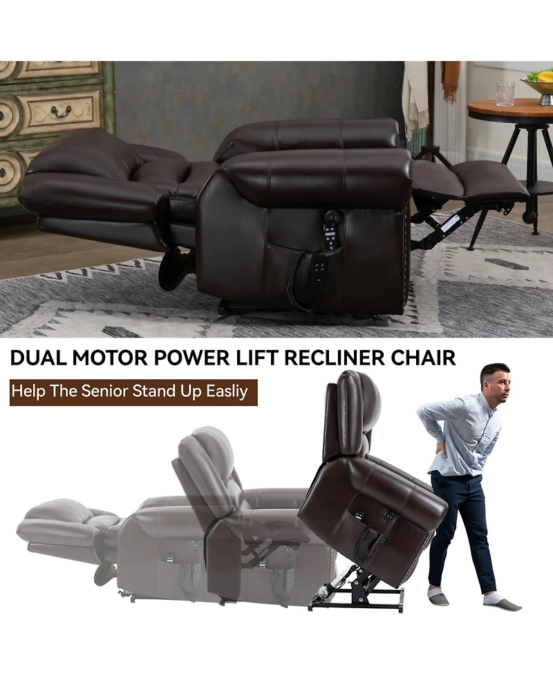 Power Lift Recliner Chair Heat Massage Dual Motor Infinite Position Up to 350 Lbs Faux Leather Heavy Duty Motion Mechanism with Usb Ports