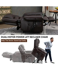 Power Lift Recliner Chair Heat Massage Dual Motor Infinite Position Up to 350 Lbs Faux Leather Heavy Duty Motion Mechanism with Usb Ports