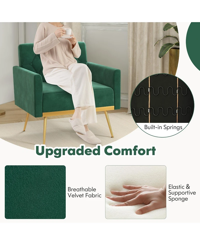 Gouun Modern Velvet Accent Chair with Button Tufted Back Metal Legs and Adjustable Foot Pads