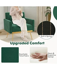 Gouun Modern Velvet Accent Chair with Button Tufted Back Metal Legs and Adjustable Foot Pads